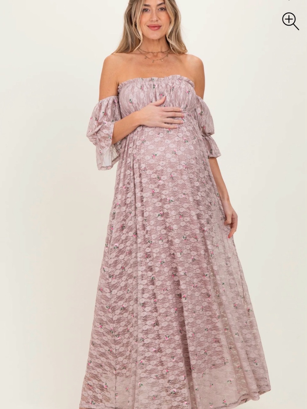 Pinkblush Taupe/Dusty Rose Off-Shoulder Lace Maternity Dress